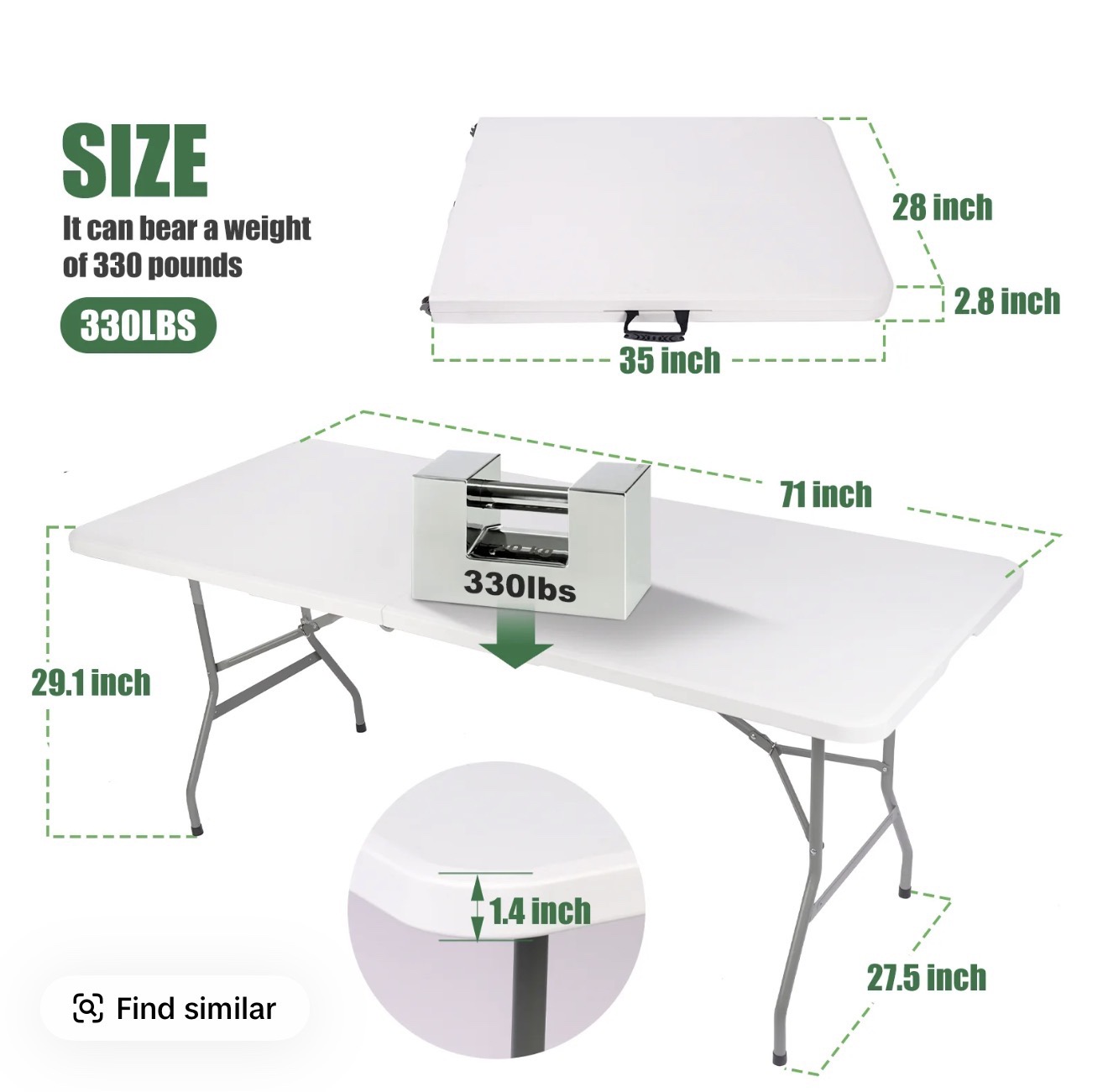6ft White Folding Table